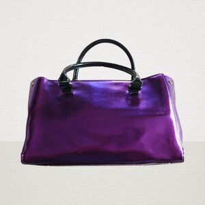 YOUNIQUE Metallic Grape Purple Black Large Tote Purse Work Bag Removable Strap